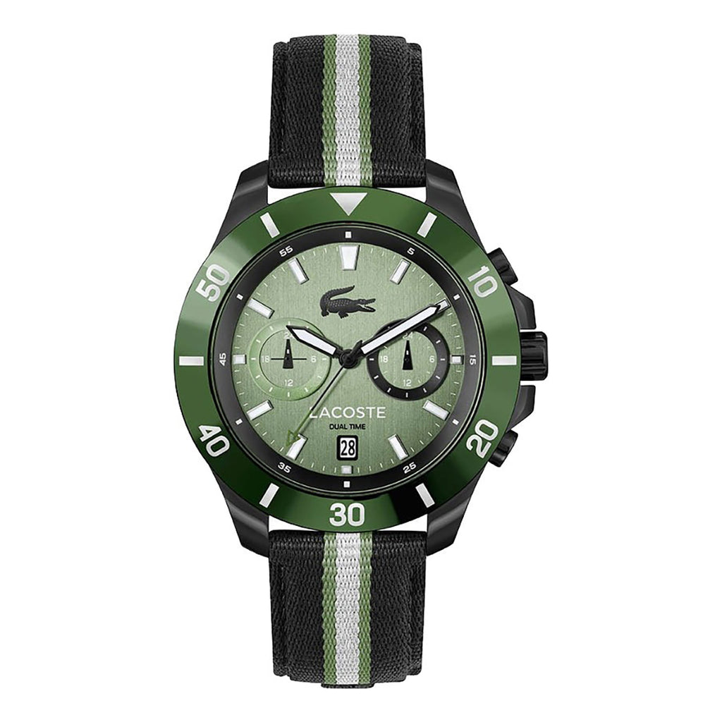 Lacoste Toronga 2011341 – Montre Homme Dual Time Quartz 44 mm avec Bracelet Cuir & Tissu