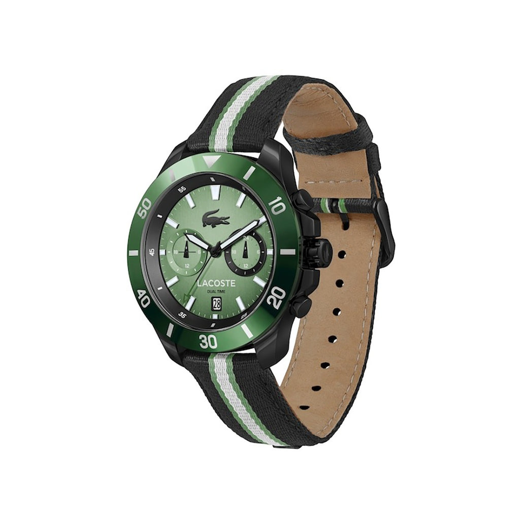 Lacoste Toronga 2011341 – Montre Homme Dual Time Quartz 44 mm avec Bracelet Cuir & Tissu