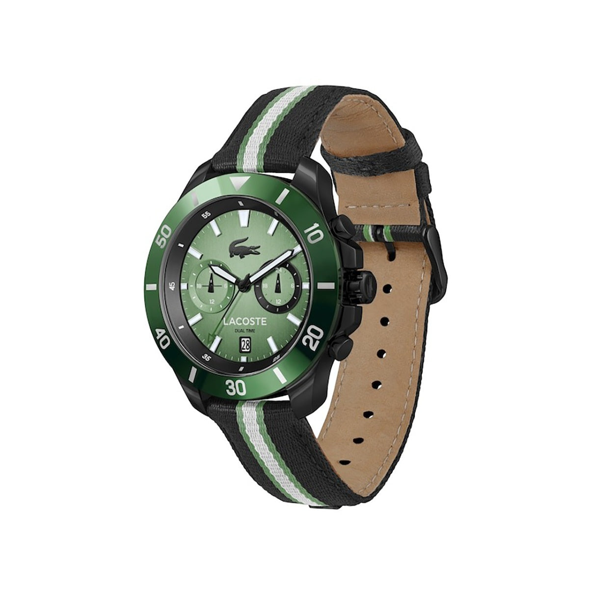 Lacoste Toronga 2011341 – Montre Homme Dual Time Quartz 44 mm avec Bracelet Cuir & Tissu