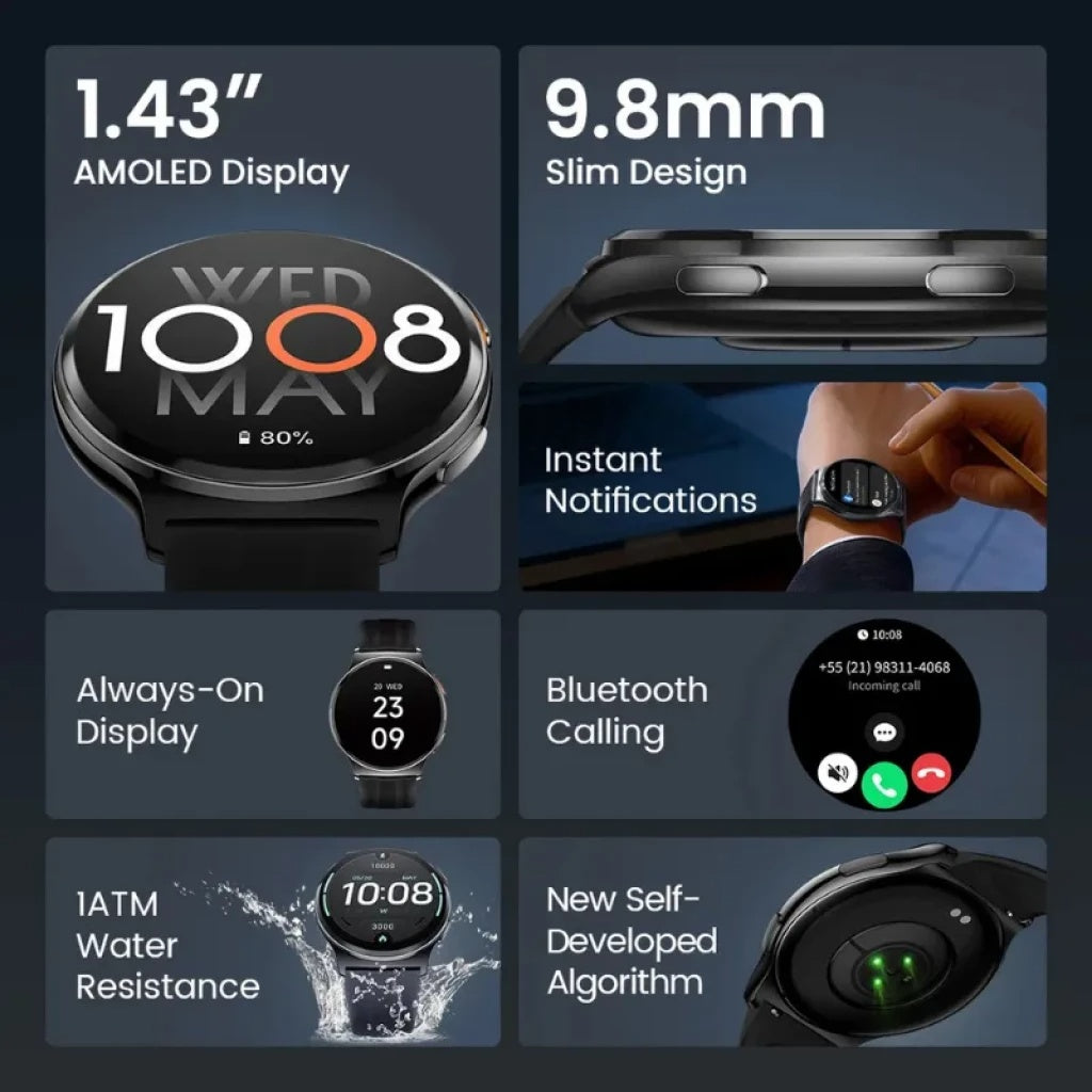 HAYLOU Solar Lite 2 – Smartwatch AMOLED 1,43", Jusqu'à 30 Jours d'Autonomie