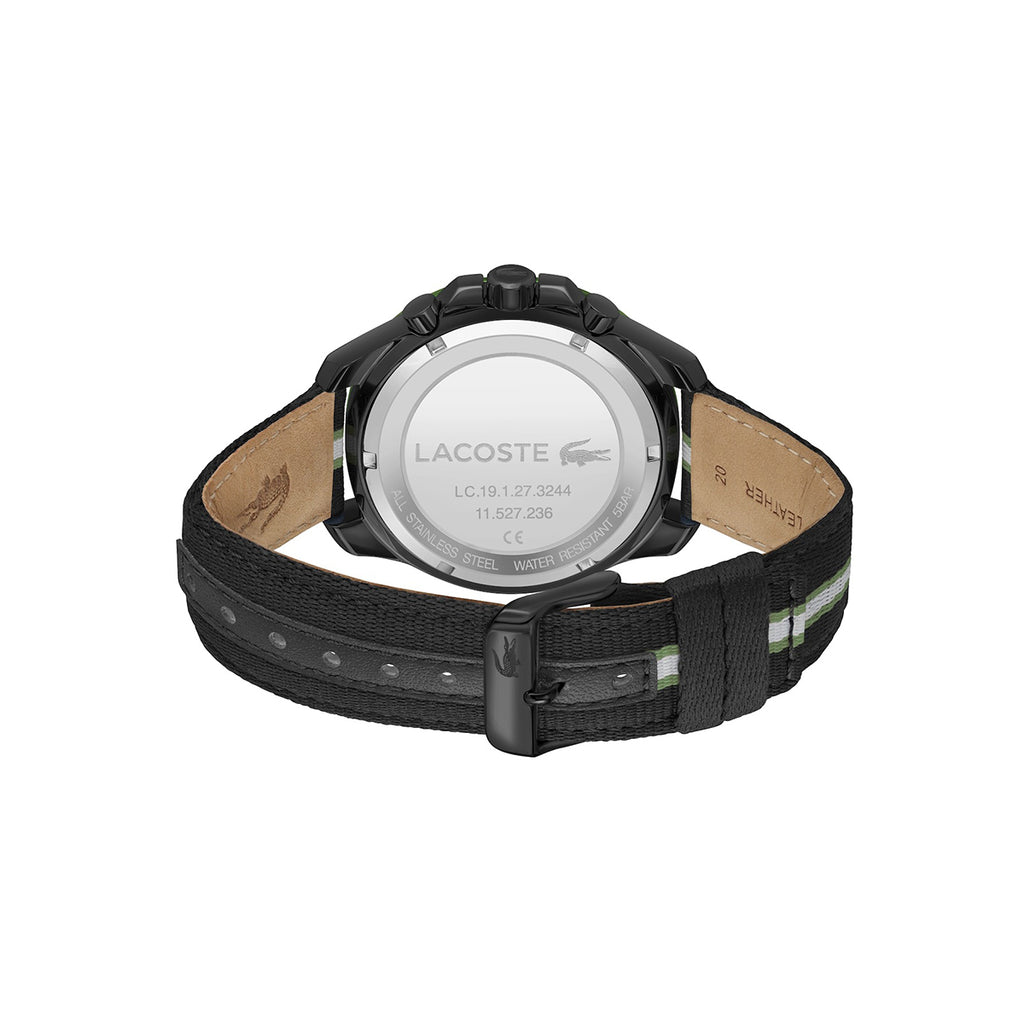 Lacoste Toronga 2011341 – Montre Homme Dual Time Quartz 44 mm avec Bracelet Cuir & Tissu