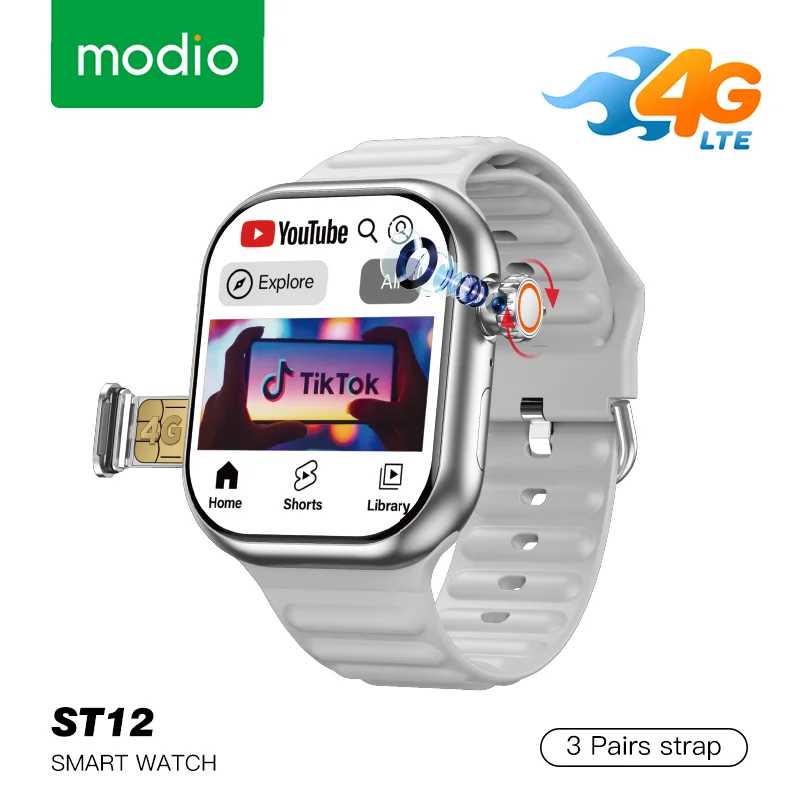 Modio ST12 – Smartwatch 4G , Carte Sim Avec Wifi , Gps , Bluetooth , 4/64 GB