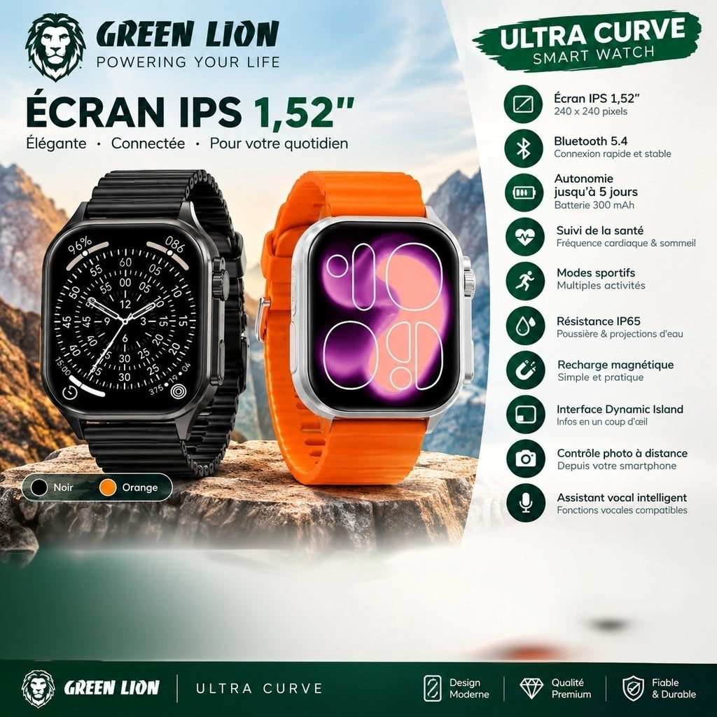 Green Lion Ultra Curve – Montre Connectée IPS 1,52″ et Autonomie jusqu’à 5 Jours