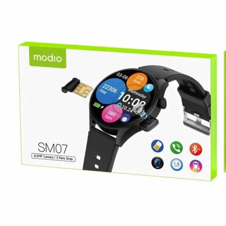 Modio SM07 – Smartwatch 4G avec Carte SIM , Caméra 8 MP Et  3 Bracelets Inclus