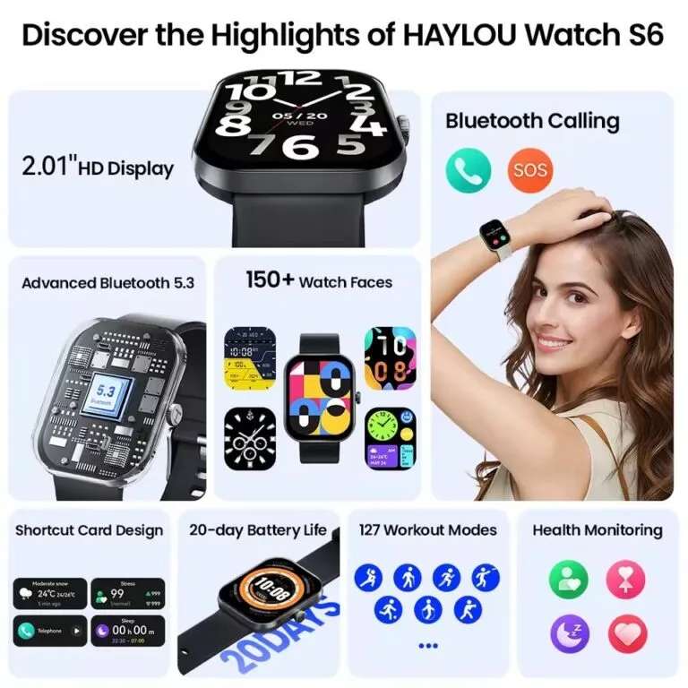 Xiaomi HAYLOU Watch S6 –  Montre Connectée Bluetooth , Écran 2.01" TFT HD , IP68