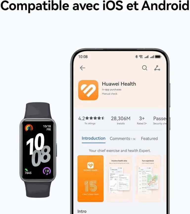 HUAWEI Band 10 – Bracelet Connecté Premium ,100 Modes Sport , Autonomie 14 Jours