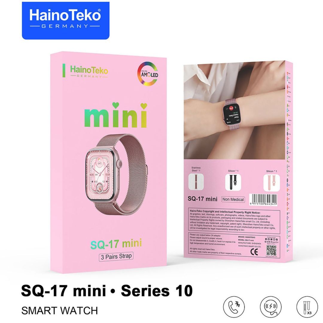 HainoTeko SQ-17 Mini – Smartwatch AMOLED avec Appels Bluetooth et 3 Bracelets Inclus
