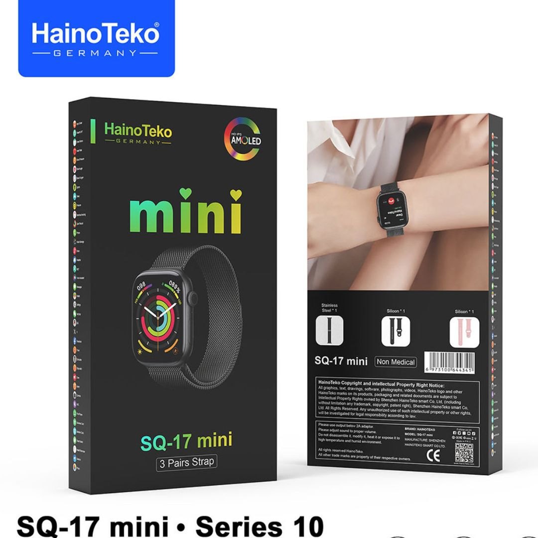HainoTeko SQ-17 Mini – Smartwatch AMOLED avec Appels Bluetooth et 3 Bracelets Inclus