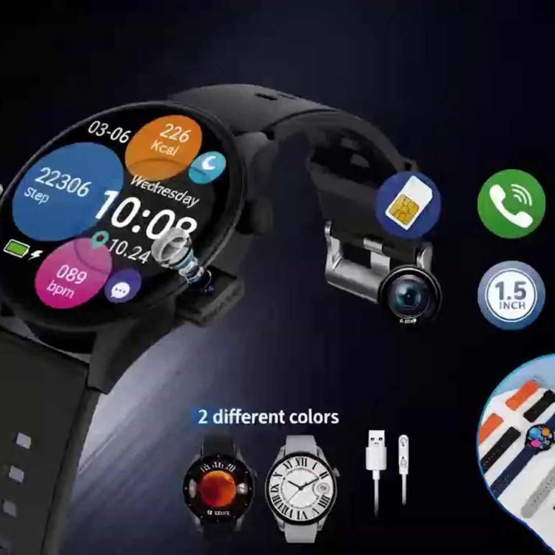 Modio SM07 – Smartwatch 4G avec Carte SIM , Caméra 8 MP Et  3 Bracelets Inclus