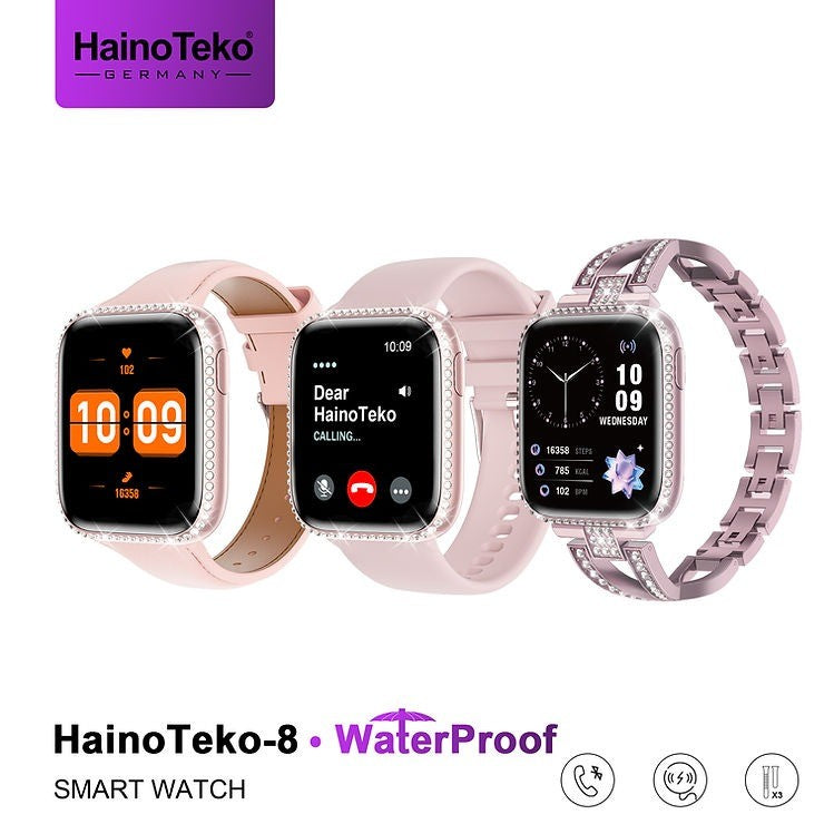 HainoTeko-8 – Montre Connectée Femme AMOLED, IP68 et 3 Bracelets Interchangeables