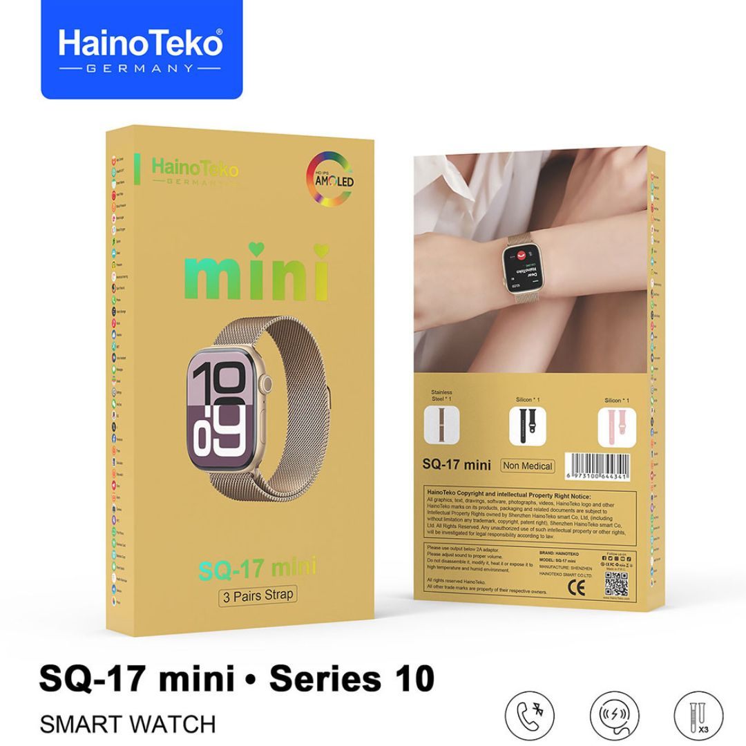 HainoTeko SQ-17 Mini – Smartwatch AMOLED avec Appels Bluetooth et 3 Bracelets Inclus