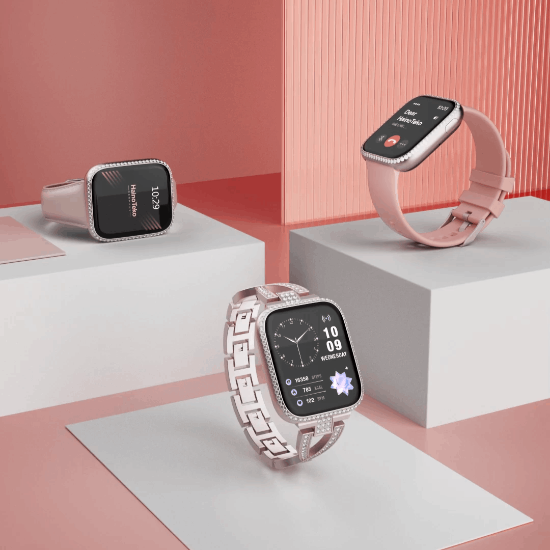 HainoTeko-8 – Montre Connectée Femme AMOLED, IP68 et 3 Bracelets Interchangeables