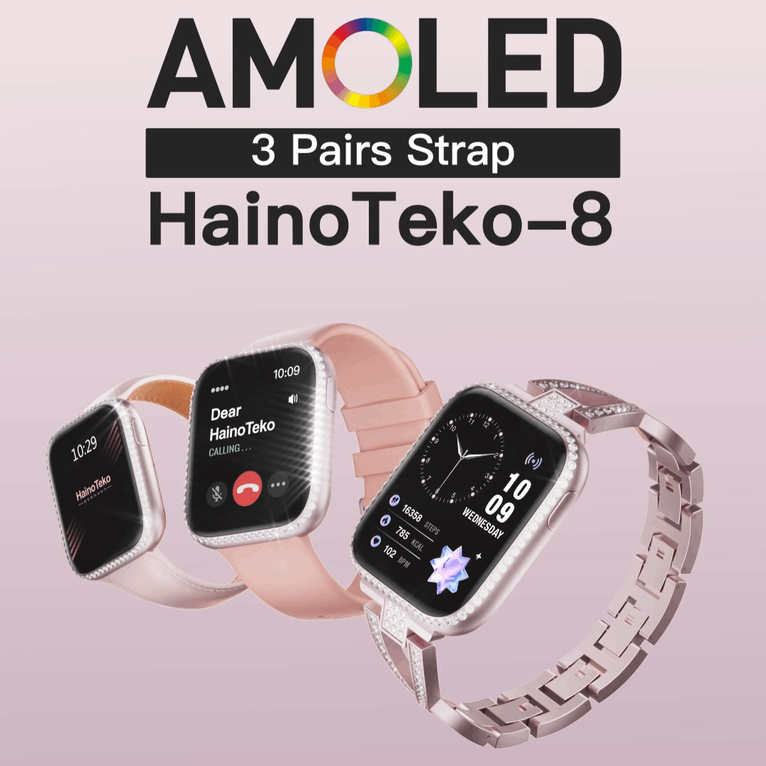 HainoTeko-8 – Montre Connectée Femme AMOLED, IP68 et 3 Bracelets Interchangeables