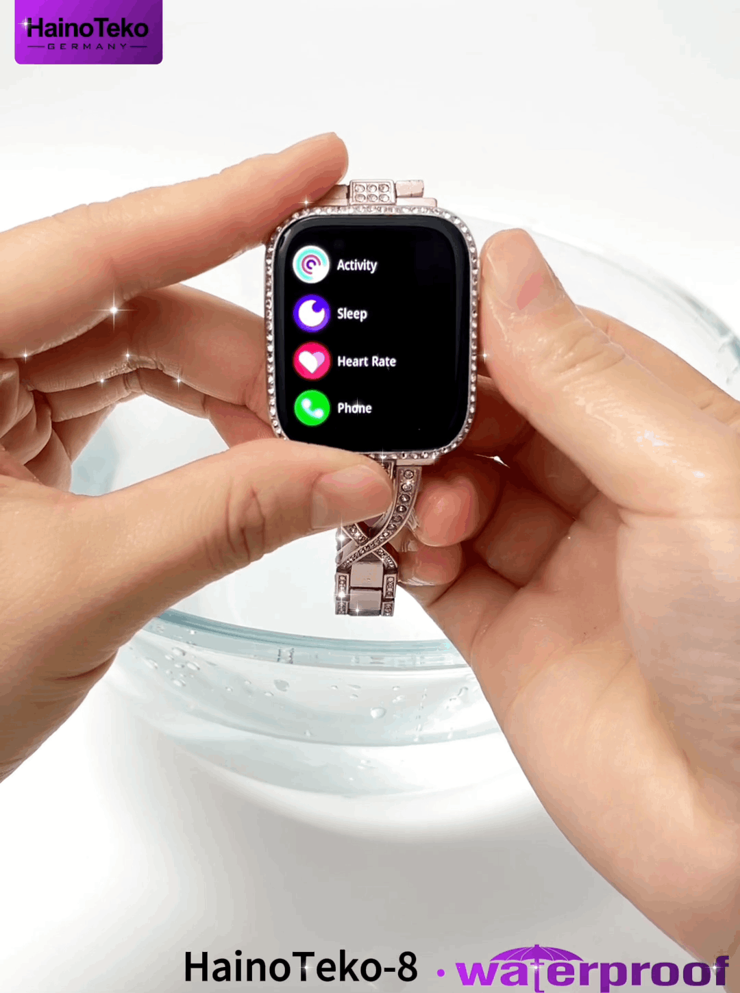 HainoTeko-8 – Montre Connectée Femme AMOLED, IP68 et 3 Bracelets Interchangeables