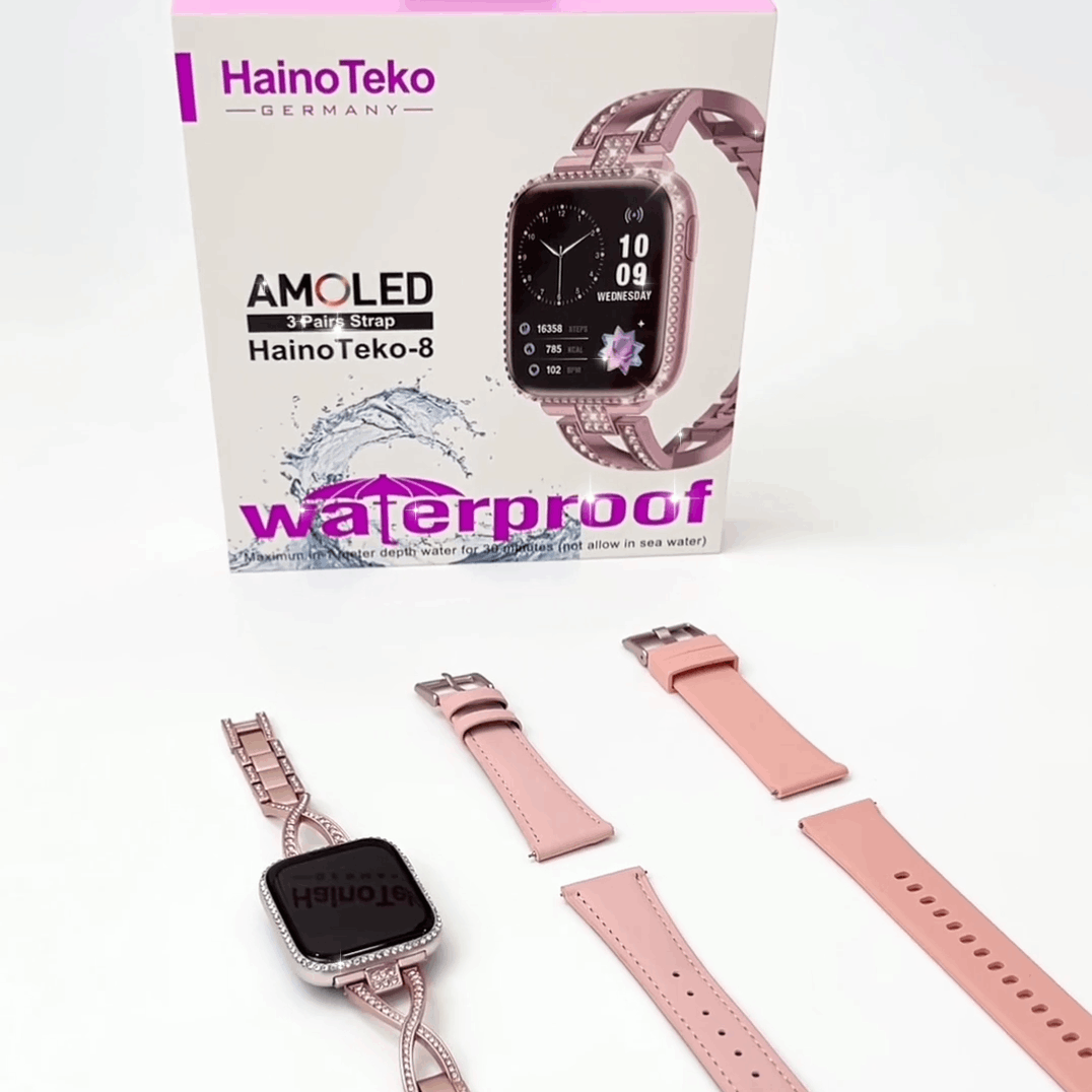HainoTeko-8 – Montre Connectée Femme AMOLED, IP68 et 3 Bracelets Interchangeables